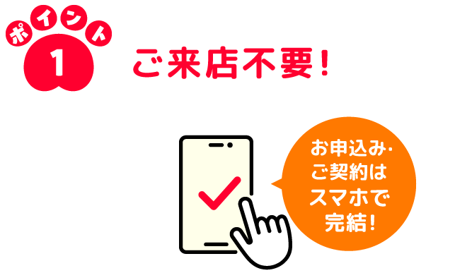ポイント1 ご来店不要！ お申込み・ご契約はスマホで完結！のイラスト